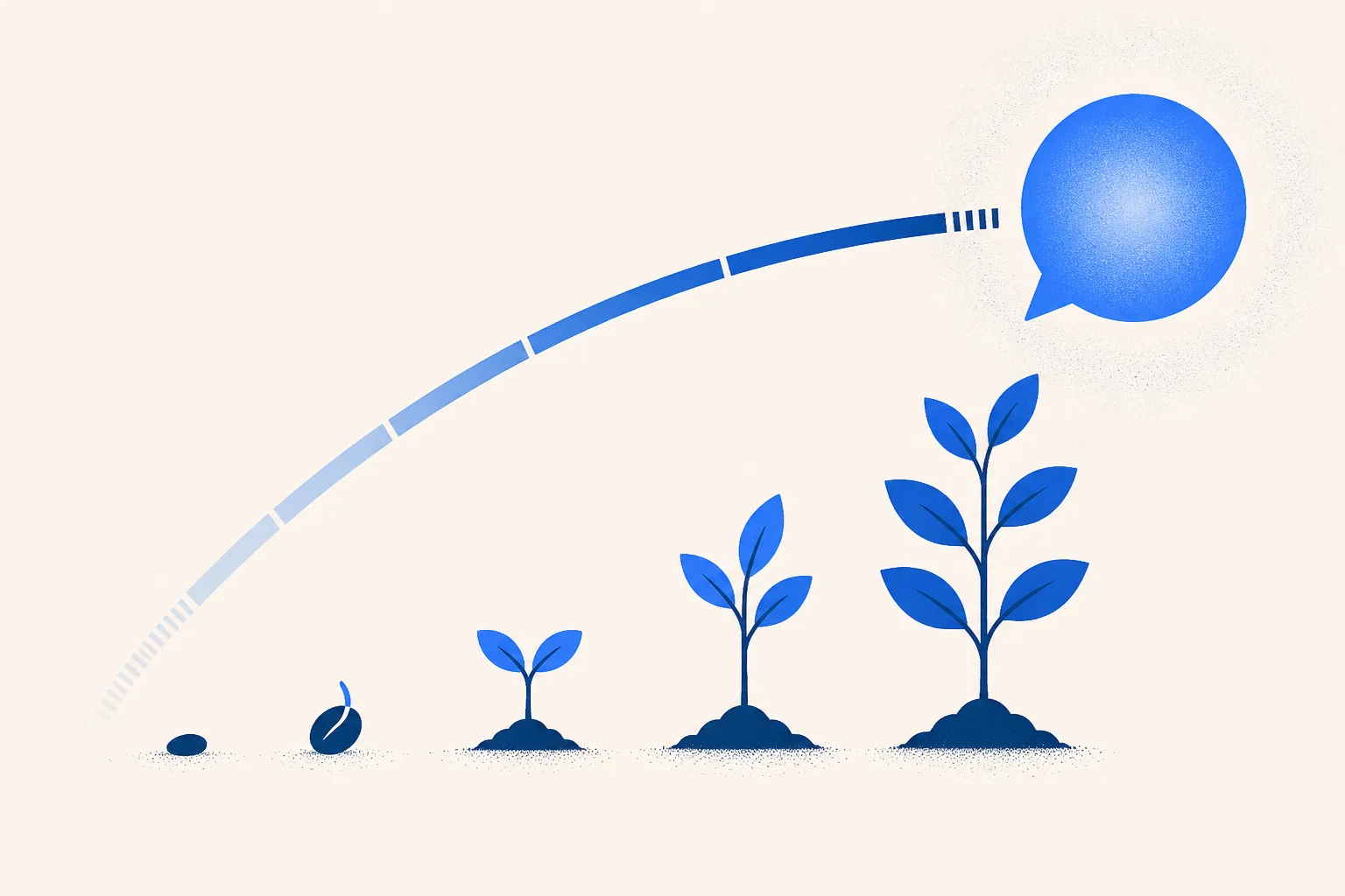 Ilustração editorial do artigo "Quanto tempo leva pra minha empresa aparecer nas respostas das IAs?"